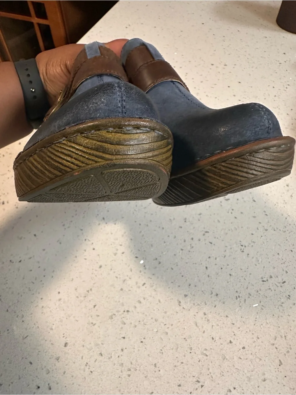 Born Blue Suede Leather Clogs Mules Double Buckle Slip On Heels Shoes Women’s 8 - Picture 10 of 15